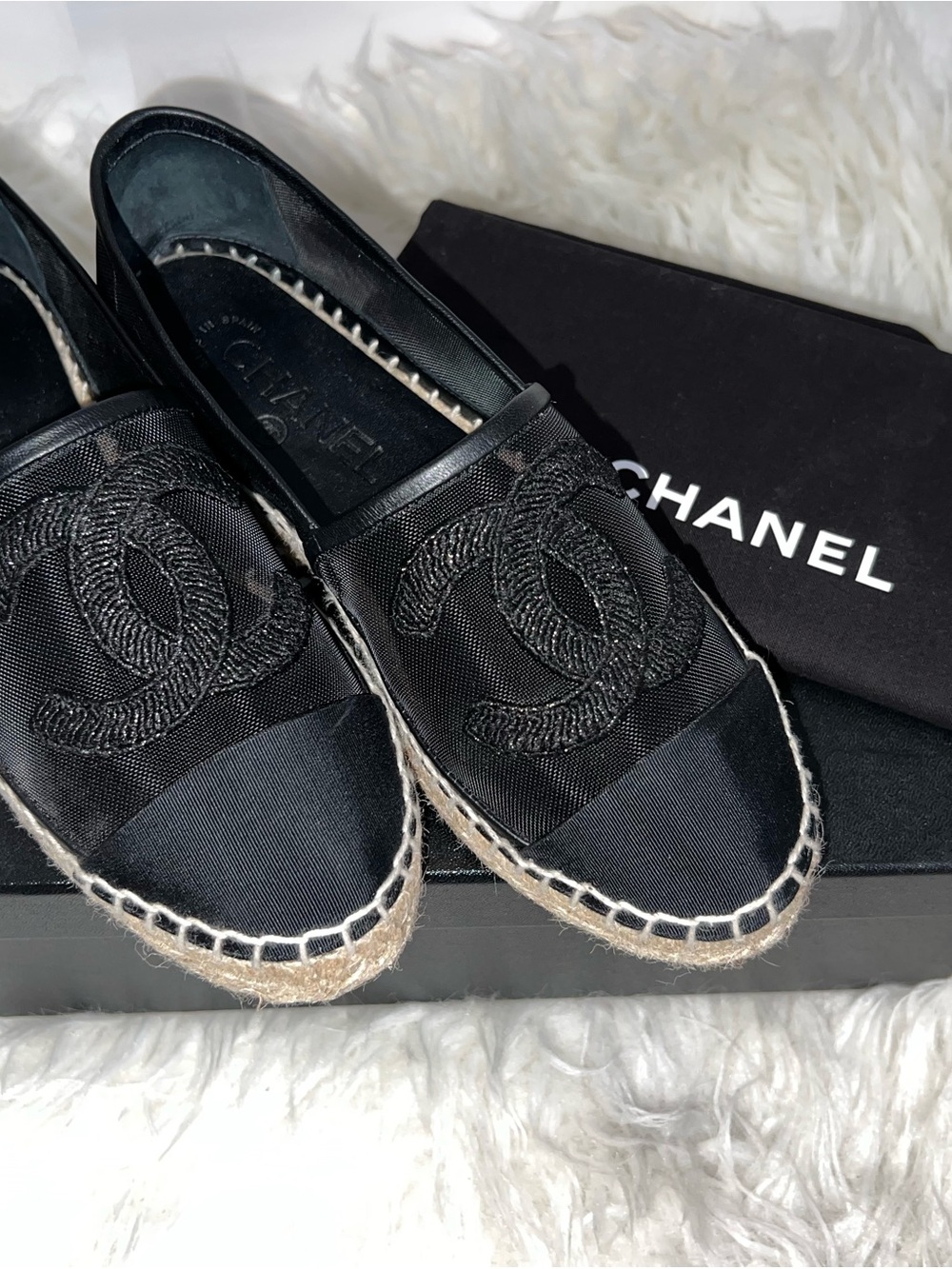 CHANEL Black Mesh Espadrille Slip-Ons with Embroidered CC - Picture 10 of 13